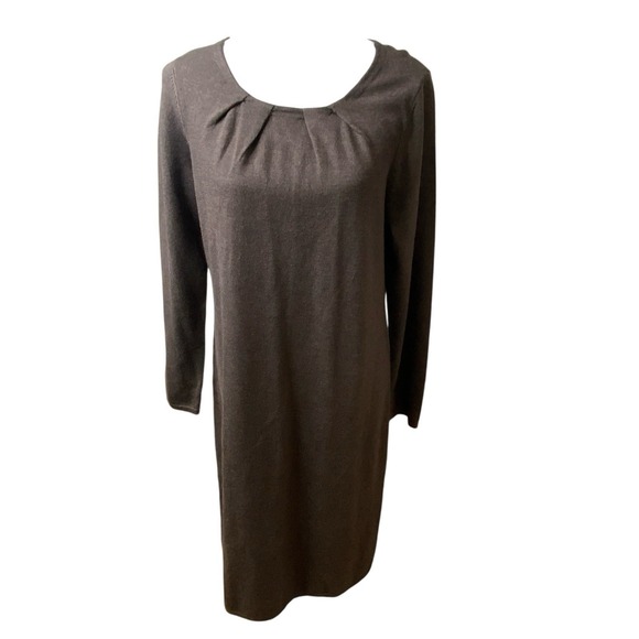 Talbots Sweaters - Talbots Merino Wool Blend Sweater Dress Size‎ Large Brown Black Knee Length NWT